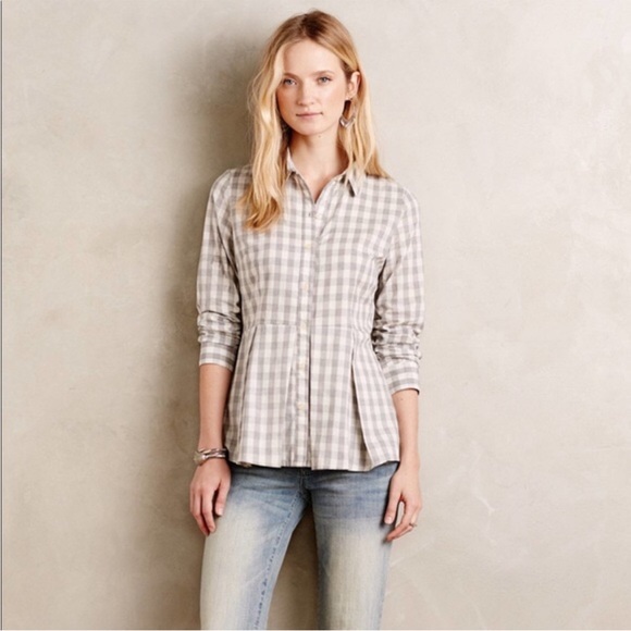 Anthropologie 11 1 Tylho Gingham Peplum Button Down Shirt Women’s Top Small - Picture 8 of 8